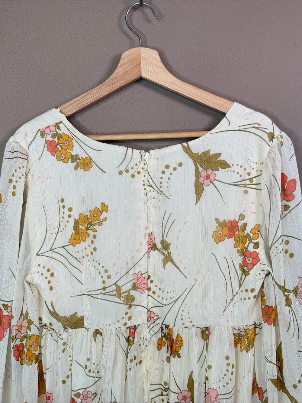 ModCloth Boho Empire Waist Flowy Floral Baby Doll Dress Bell Sleeves Size 12 - Picture 10 of 16